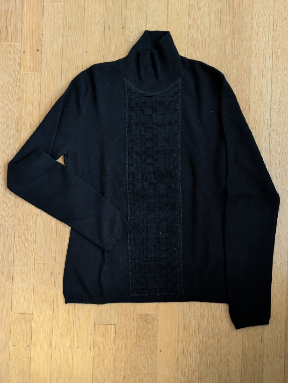 TSE Black Women's Cowl Neck Sweater with Textured Front Panel